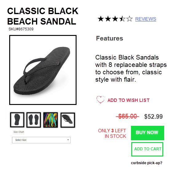 Product detail page mock up- classicv black sandle 2